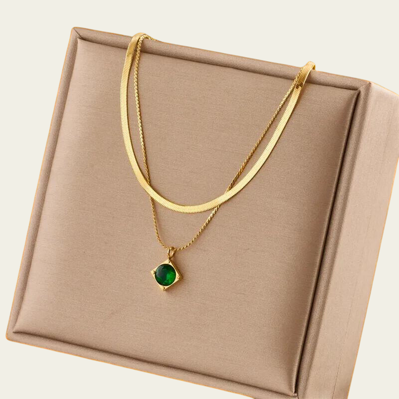 Emerald Inlay Necklace - 18K Gold
